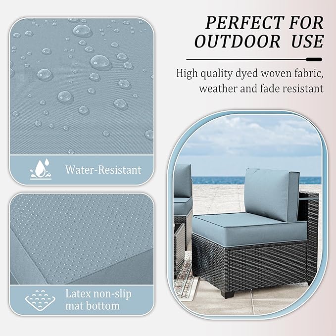 14 Pcs Outdoor Patio Cushion Covers - Replaceable Waterproof Furniture Cover With Zippers, Non-Slip for Couch, 3 Sizes (Light Blue)